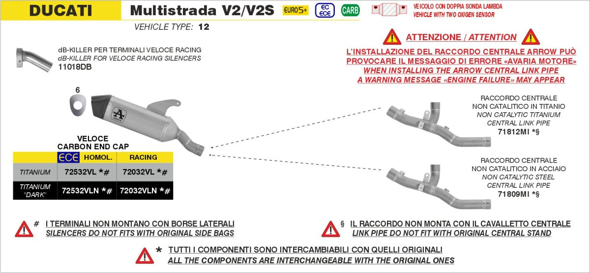 Escape ARROW Veloce no homologado en titanio para DUCATI MULTISTRADA V2 / S 25-26 - vista 3