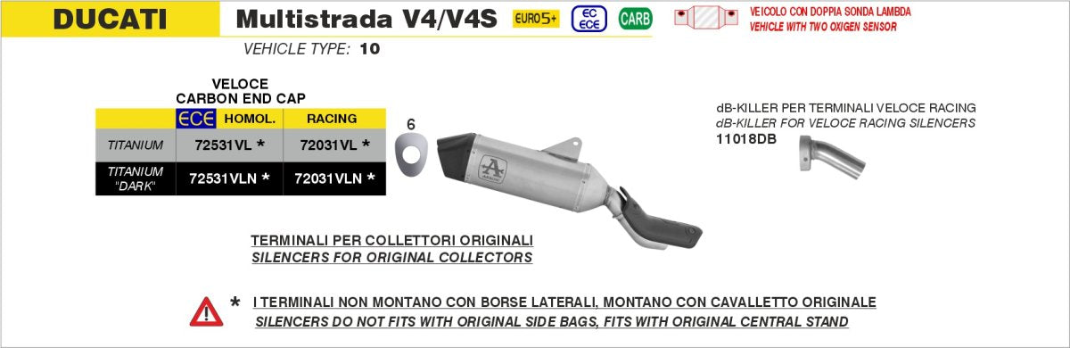 Escape ARROW Veloce homologado en titanio negro para DUCATI MULTISTRADA V4 / S / S SPORT 25-26 - vista 2