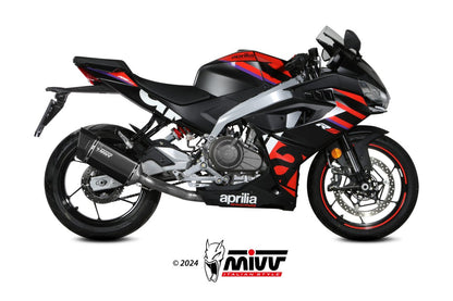 Escape completo homologado Mivv SR-1 en Acero negro para Aprilia RS 457 24-26 con catalizador y emulador incluidos