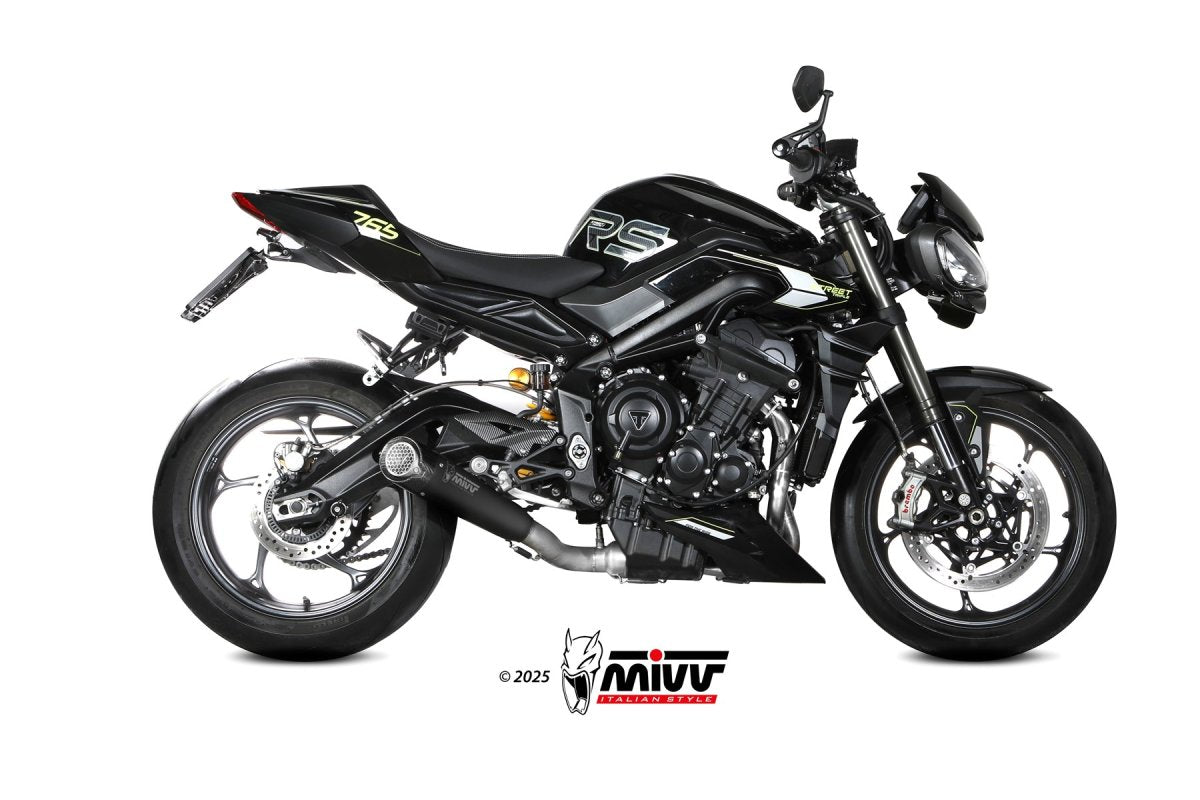 Escape completo no homologado Mivv X-M5 en Acero negro para Triumph Street Triple 765 / R / RS 25-26