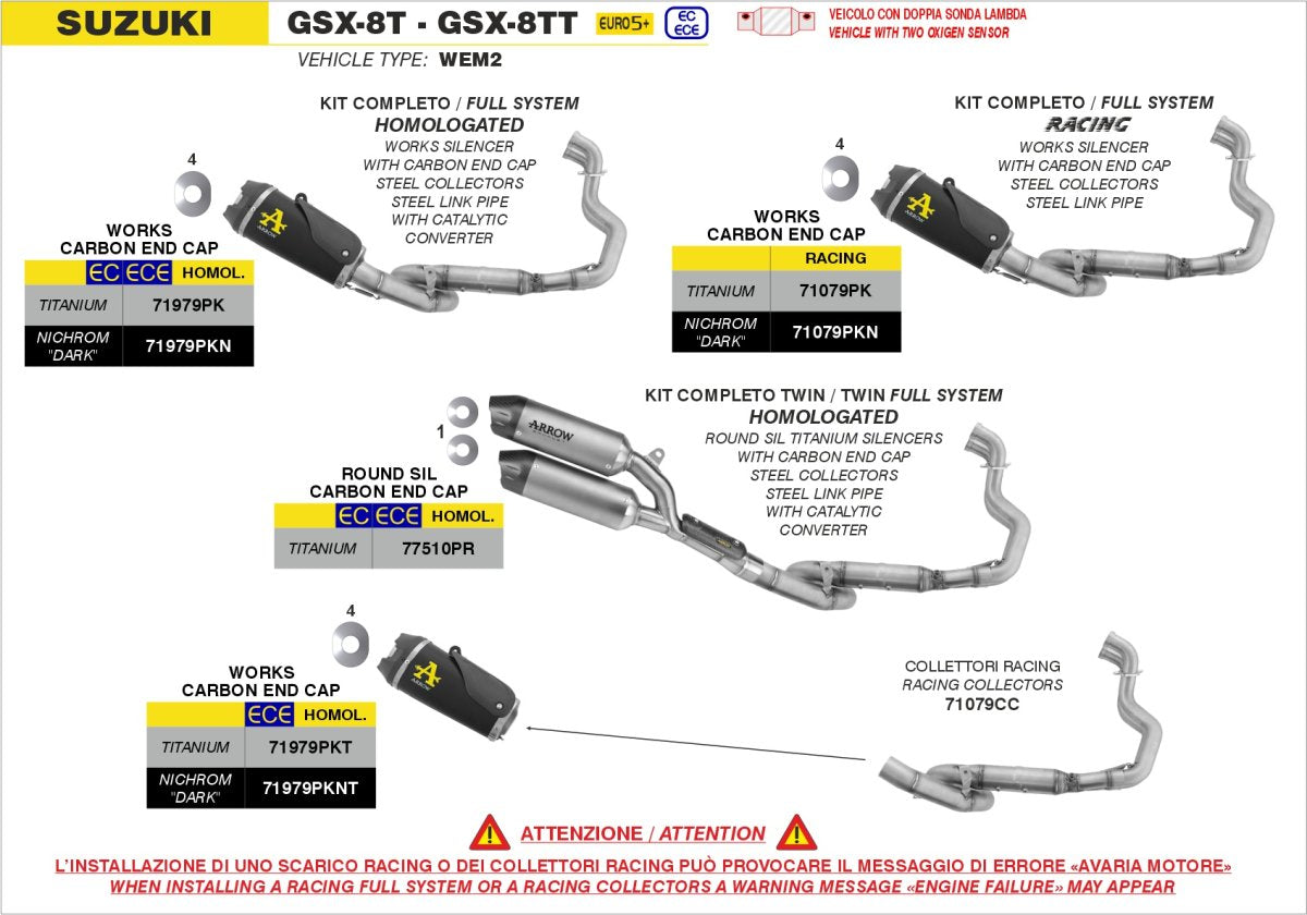 Escape completo ARROW Round-Sil homologado en titanio con colectores en acero inoxidable para SUZUKI GSX-8T 25-26 | GSX-8TT 25-26 - vista 3