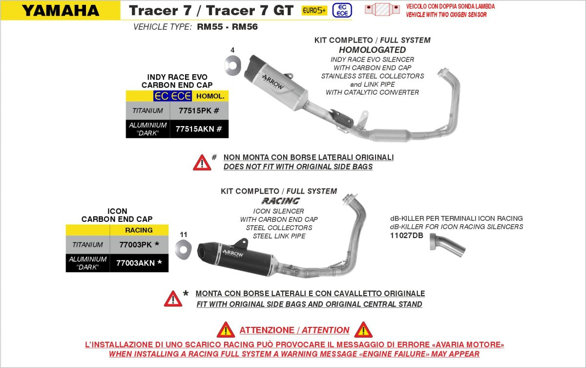 Escape completo ARROW Indy Race homologado en titanio con colectores en acero inoxidable para YAMAHA TRACER 7 / 700 / GT 25-26 - vista 4