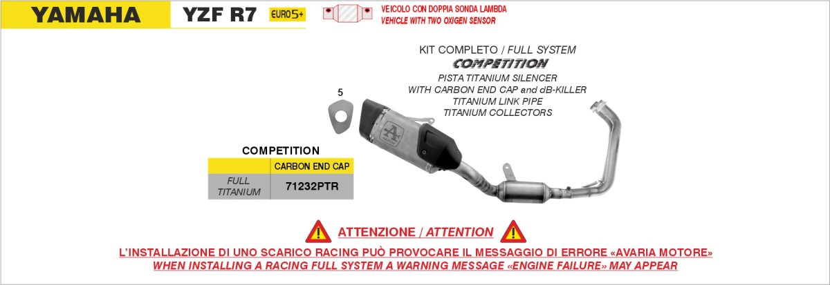 Escape completo ARROW Pista no homologado en titanio completo con colectores en titanio completo para YAMAHA YZF R7 2026 - vista 2