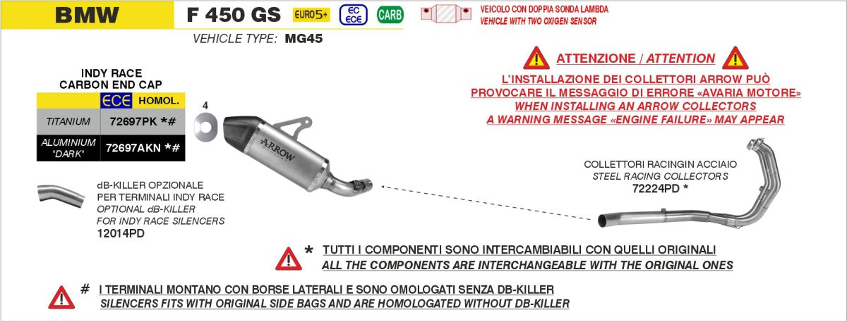 Colectores ARROW no homologados en acero inoxidable para BMW F 450 GS 2026 - vista 2