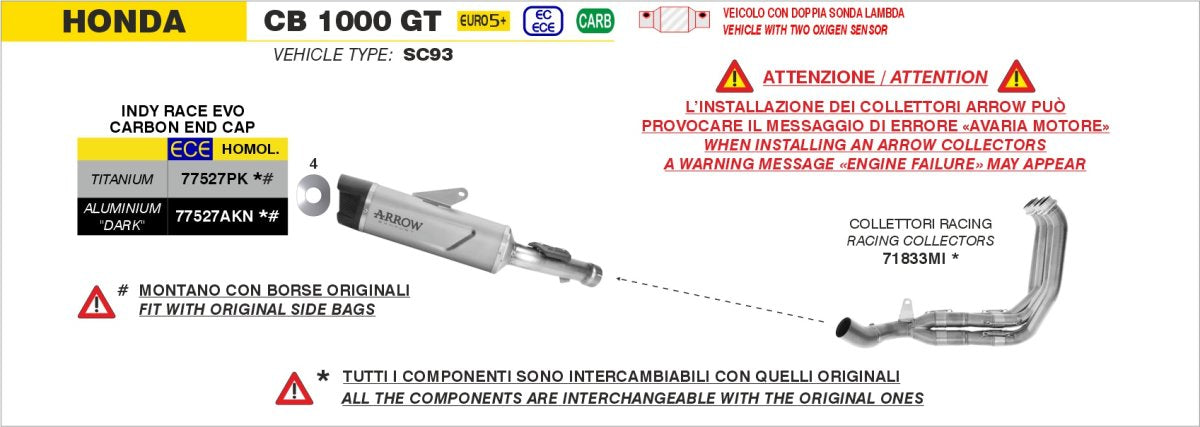 Colectores ARROW no homologados en acero inoxidable para HONDA CB 1000 GT 2026 - vista 2