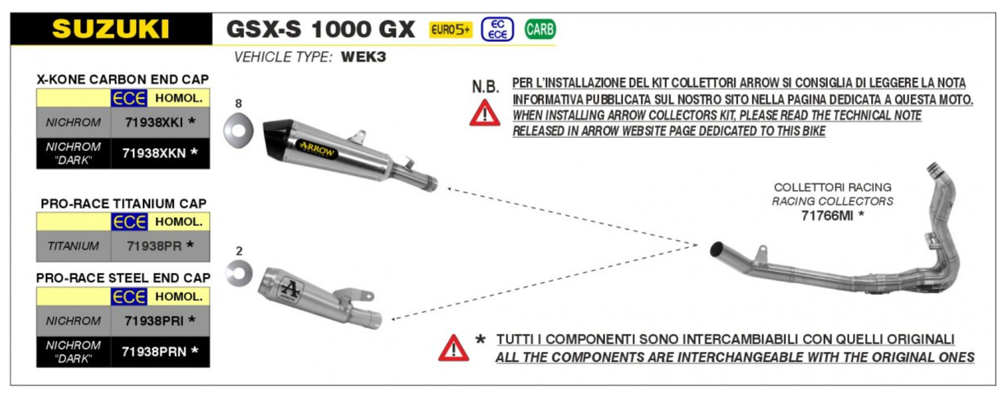 Colectores ARROW Acero Inox SUZUKI GSX-S 950 21-23 | GSX-S 1000 21-24 | GSX-S 1000 GT 21-24 | GSX-S 1000 GX 2024