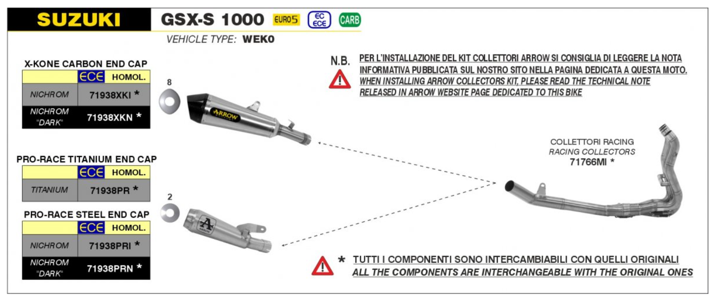 Colectores ARROW Acero Inox SUZUKI GSX-S 950 21-23 | GSX-S 1000 21-24 | GSX-S 1000 GT 21-24 | GSX-S 1000 GX 2024