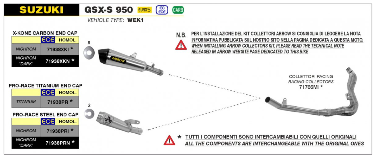 Colectores ARROW Acero Inox SUZUKI GSX-S 950 21-23 | GSX-S 1000 21-24 | GSX-S 1000 GT 21-24 | GSX-S 1000 GX 2024