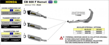 Escape ARROW Thunder aprovado em alumínio preto para HONDA CBR 600 F/FS 11-13 | CB 600 F HORNET 07-13 