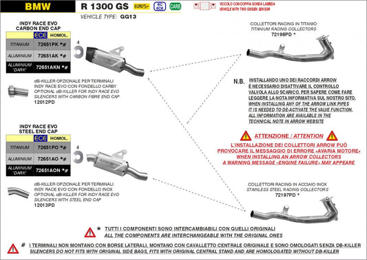 Escape ARROW Indy Race homologado en aluminio para BMW R 1300 GS 24-25 | R 1300 GS ADVENTURE 24-25