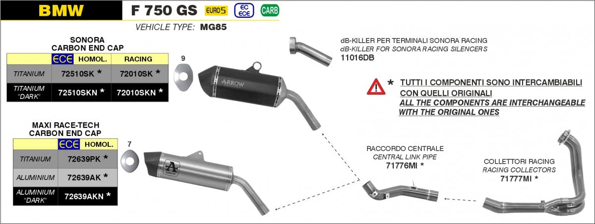 Escape ARROW Maxi Race-Tech, homologado em titânio, para a BMW F 750 GS 21-24 | F 850 GS 21-24