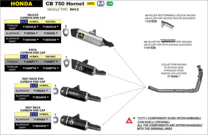 Escape ARROW Veloce aprovado em titânio preto para HONDA CB 750 HORNET 23-25