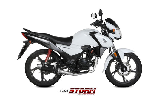 Escape completo homologado Storm GP en Acero negro posicion estandar para HONDA CB 125 F 21-24