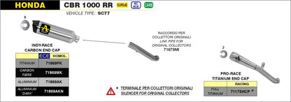 Escape ARROW Race-Tech aprovado em carbono para HONDA CBR 1000 RR 17-19