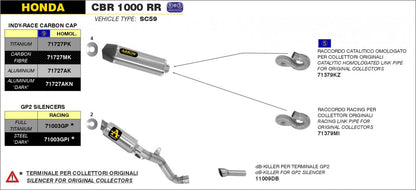 Escape ARROW Indy Race aprovado em titânio para HONDA CBR 1000 RR 08-13 