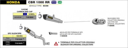 Escape ARROW GP2 não homologado em titânio para HONDA CBR 1000 RR 14-16 