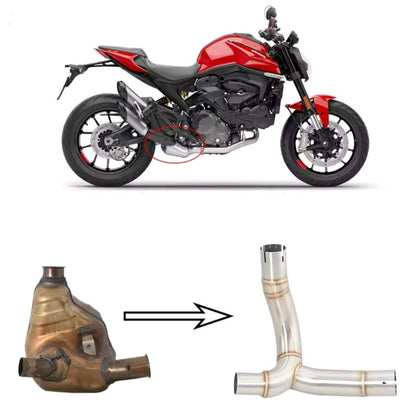 Ducati Monster 937-950 (2021-2026) Handmade Catalytic Converter Delete Pipe - Stainless Steel