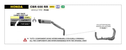 Coletores de escape ARROW em aço inoxidável não homologados para HONDA CBR 600 RR 24-25